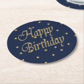 Navy Gold Happy Birthday Ronde Kartonnen Onderzetter (Gebogen)