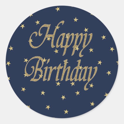 Navy Gold Happy Birthday Ronde Sticker (Voorkant)