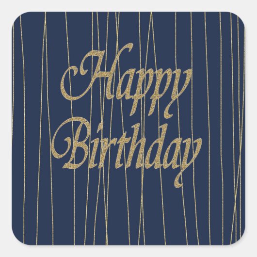 Navy Gold Happy Birthday Vierkante Sticker (Voorkant)