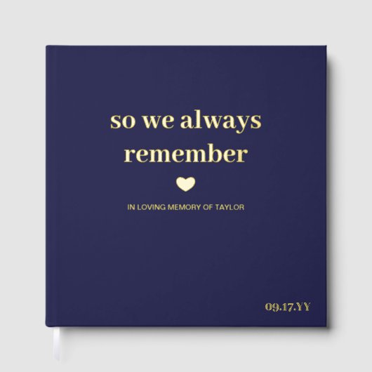 Navy Gold Heart zodat we altijd gedenkteken herinn Gastenboek (Voorkant)