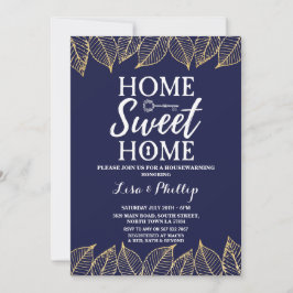 Navy Gold Herfst Housewarming Home Key Invite Kaart
