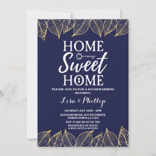 Navy Gold Herfst Housewarming Home Key Invite Kaart