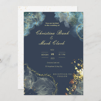 Navy Gold huwelijksuitnodiging Kaart