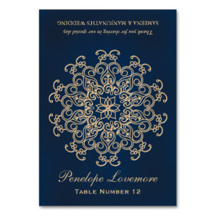 Navy Gold Indiase stijl DIY Tent Place Card Kaart