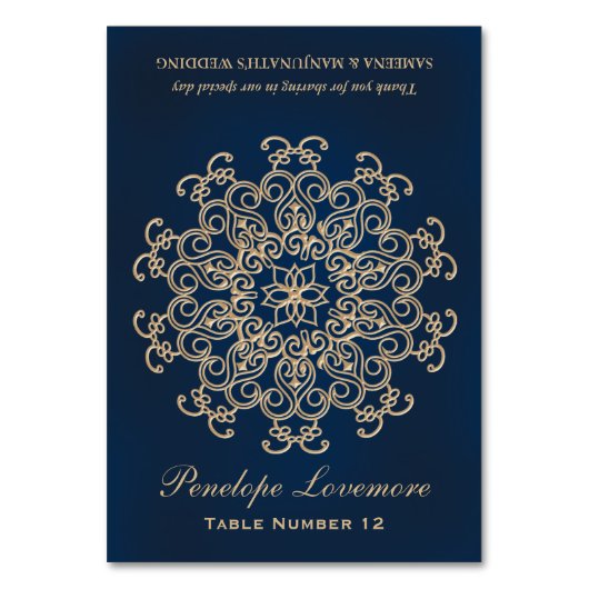 Navy Gold Indiase stijl DIY Tent Place Card Kaart (Voorkant)