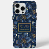 Navy Gold iPhone Case Elegant Floral Custom Name (Achterkant)