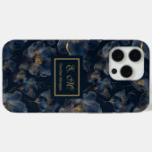 Navy Gold iPhone Case Sweet Sixteen Custom Name (Achterkant (horizontaal))