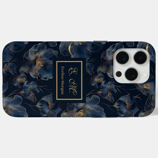 Navy Gold iPhone Case Sweet Sixteen Custom Name (Achterkant (horizontaal))