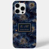 Navy Gold iPhone Hoesje Lux Monogram Bloemaccent (Achterkant)