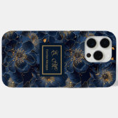 Navy Gold iPhone Hoesje Lux Monogram Bloemaccent (Achterkant (horizontaal))