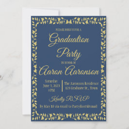 Navy & Gold Ivy Border Afstuderen Fotouitnodiging