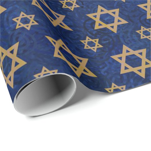 Navy Gold Jewish Star Design Wrapping Paper Cadeaupapier (Rol Hoek)