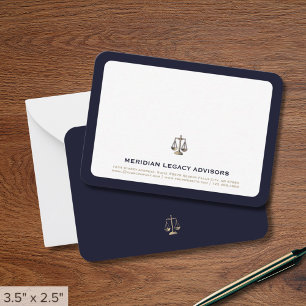 Navy Gold Justice Scale Juridische Nota Kaart Notitiekaartje