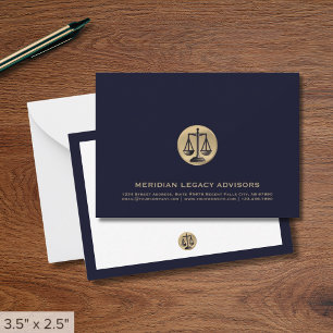 Navy Gold Justice Scale Juridische Nota Kaart Notitiekaartje
