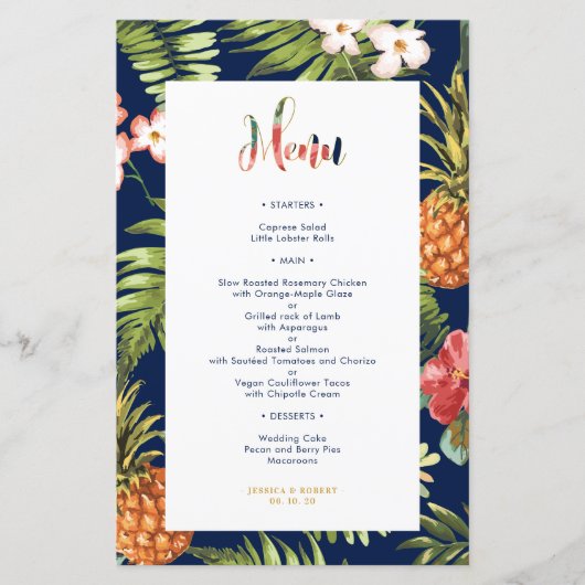 Navy & Gold | Kaart van het menu Tropische zomerwe (Voorkant)