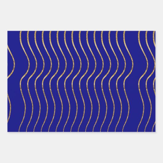 Navy Gold-kerstboom Snowflake Wavy Lines Inpakpapier Vel (Voorkant 2)