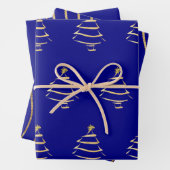Navy Gold-kerstboom Snowflake Wavy Lines Inpakpapier Vel (In situ)