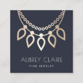Navy & Gold Ketting Jeweler Logo Vierkante Visitekaartje (Voorkant)