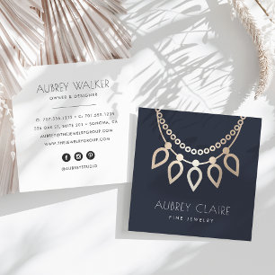 Navy & Gold Ketting Jeweler Logo Vierkante Visitekaartje