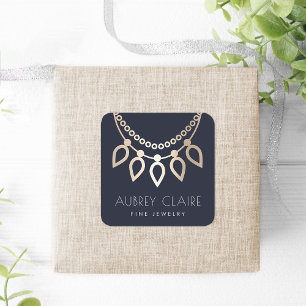 Navy & Gold Ketting   Joodse Logo Vierkante Sticker