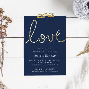 Navy & Gold Knotted Love Nautical Engagement Party Folie Uitnodiging