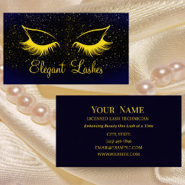 Navy & Gold Lash Technician Visitekaartje Elegant