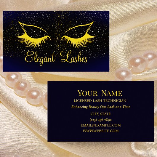 Navy & Gold Lash Technician Visitekaartje Elegant
