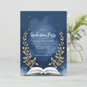 Navy Gold Laurel Boek Afstuderen Party Foto Kaart (Staand voorkant)