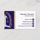 Navy Gold Laurel Scale of Justice Lawyer Visitekaartje (Achterkant)