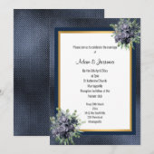 NAVY GOLD LAYERED EMBOSSED FLORAL WEDING KAART (Voorkant / Achterkant)