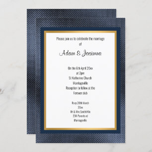 NAVY GOLD LAYERED EMBOSSED WEDDING INVITATION KAART
