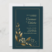 Navy Gold Leaf Botanical Wedding Kaart (Voorkant)