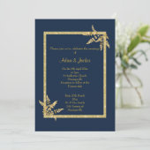 NAVY GOLD LEAF ELEGANT WEDING KAART (Staand voorkant)