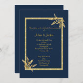 NAVY GOLD LEAF ELEGANT WEDING KAART (Voorkant / Achterkant)