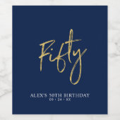 Navy & Gold Lettering | 50e verjaardag Wijn Etiket (Enkel label)