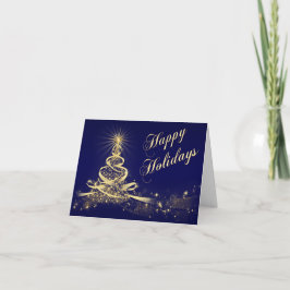 Navy, Gold Lighting Tree Corporate Holiday Kaart