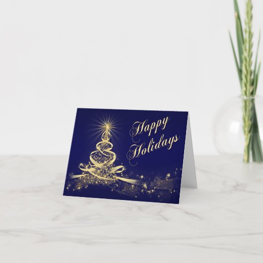 Navy, Gold Lighting Tree Corporate Holiday Kaart (Voorkant)