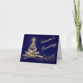 Navy, Gold Lighting Tree Corporate Holiday Kaart (Voorkant)