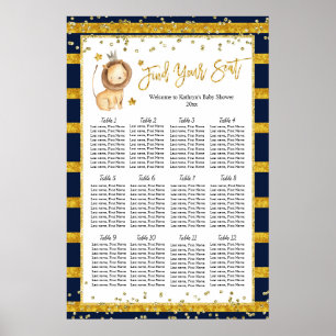 Navy Gold Lion Baby shower Seating Chart Poster