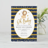 Navy Gold Lion Oh Baby Baby shower Kaart (Staand voorkant)