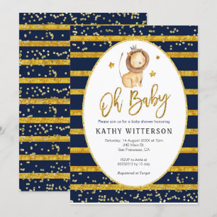 Navy Gold Lion Oh Baby Baby shower Kaart