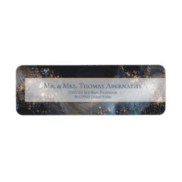 Navy Gold Liquid Marble Return Address Etiket