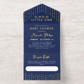 Navy Gold Little Star Baby Shower Diaper Raffle All In One Uitnodiging (Binnenkant)