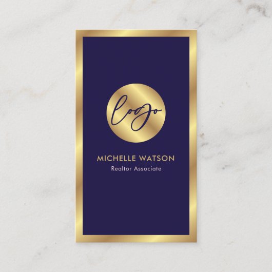 Navy & Gold Logo Elegante notaris onroerend goed f Visitekaartje (Voorkant)