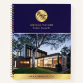 Navy & Gold Logo Elegante vastgoedmakelaar foto Notitieboek (Voorkant)