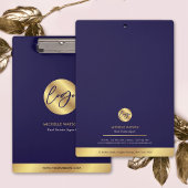 Navy & Gold Logo Vastgoed Zakelijk Promotioneel Klembord