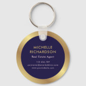 Navy & Gold Logo Vastgoed Zakelijk Promotioneel Sleutelhanger (Achterkant)