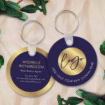 Navy & Gold Logo Vastgoed Zakelijk Promotioneel Sleutelhanger<br><div class="desc">Promoot uw bedrijf met dit aangepaste sleutelhanger ontwerp in marineblauw en goud. Met ruimte voor uw bedrijf logo en slogan op de voorkant met jouw naam, functietitel, contactgegevens en website op de achterkant. De donkerblauwe achtergrond in combinatie met de faux gold detaillering zorgt voor een stijlvol relatiegeschenk - perfect voor...</div>