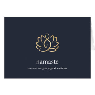 Navy & Gold Lotus Flower Logo Notitiekaarten