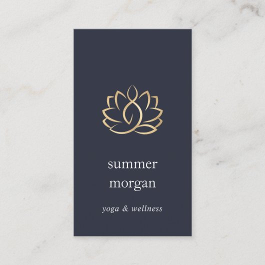 Navy & Gold Lotus Logo | Massage Yoga Wellness Visitekaartje (Voorkant)